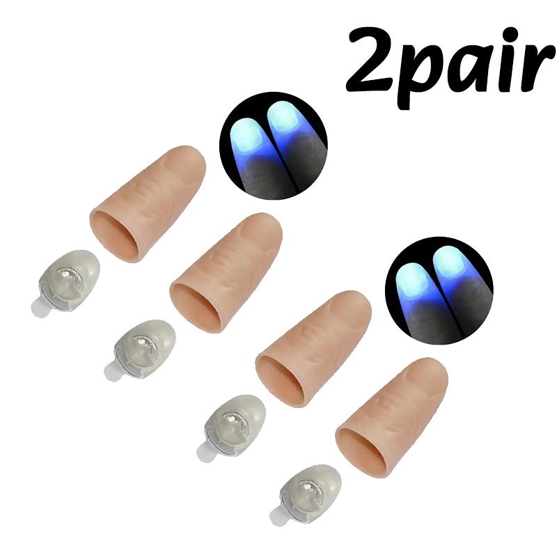 1/2/4pair Thumb Tip Finger Fake Magic Trick Funny Flashing Fingers Funny Prank Party Magician Accessories LED Glow Festival Gift