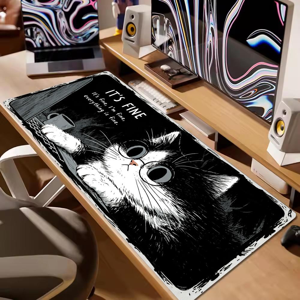 Cute Cat Black and white Mouse Pad Large Anti-Slip Rubber Gaming XL MousePad Table Pads Suitable for Office Gamer Long Desk Mat