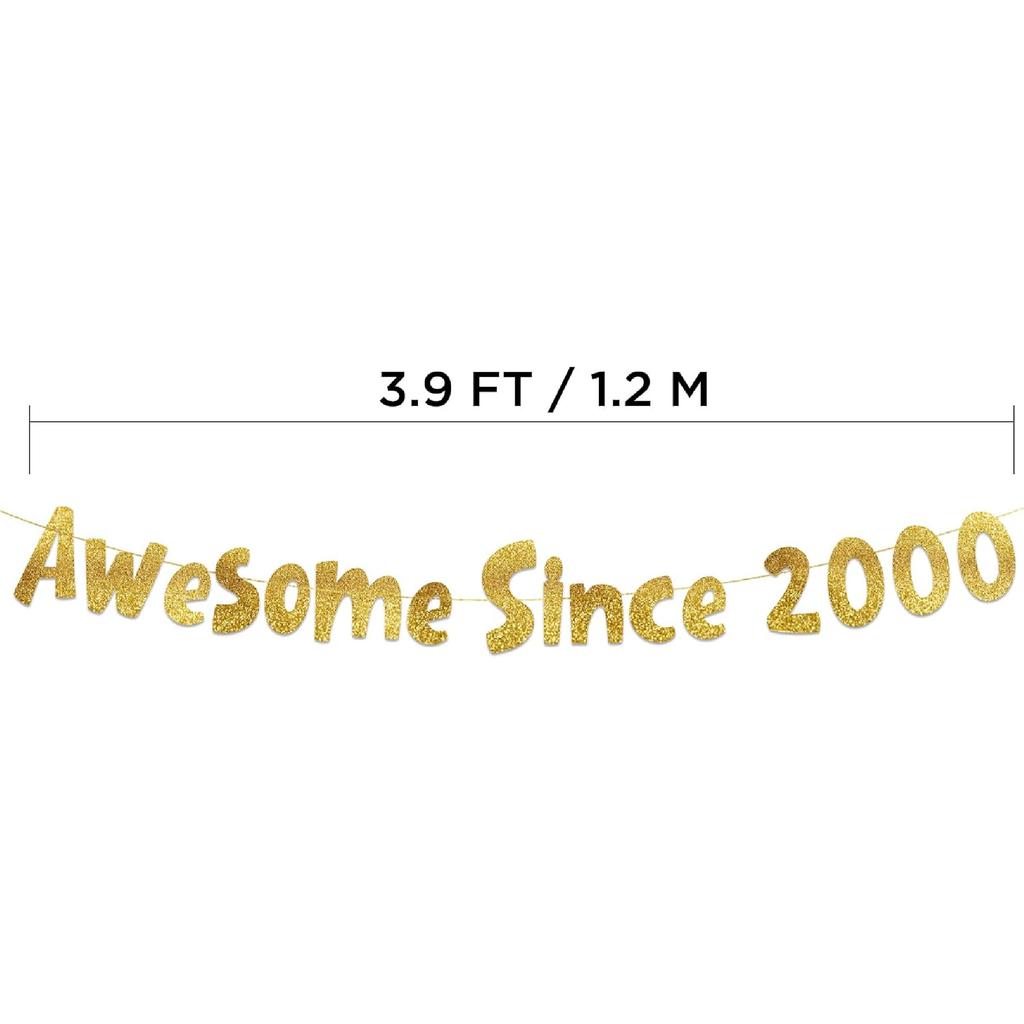 Awesome Since 2000 Gold Glitter Banner - 26th Birthday and Anniversary Party Decorations