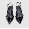 Fashion Temperament Thousand Gold 2025 New Pointed Toe Black High Heels Women's Stiletto Design Niche Patent Leather Strap Sandals