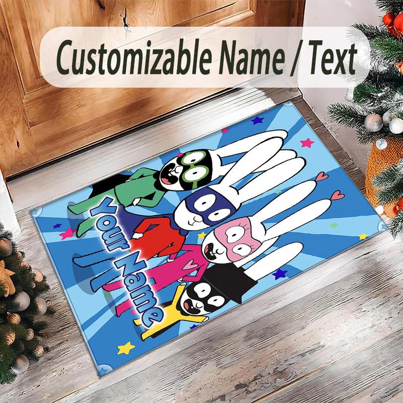 Tappeto in Cristallo di Velluto Personalizzato con Testo Nome, Tappeto Antiscivolo Simon Super Coniglio per Decorazione Domestica