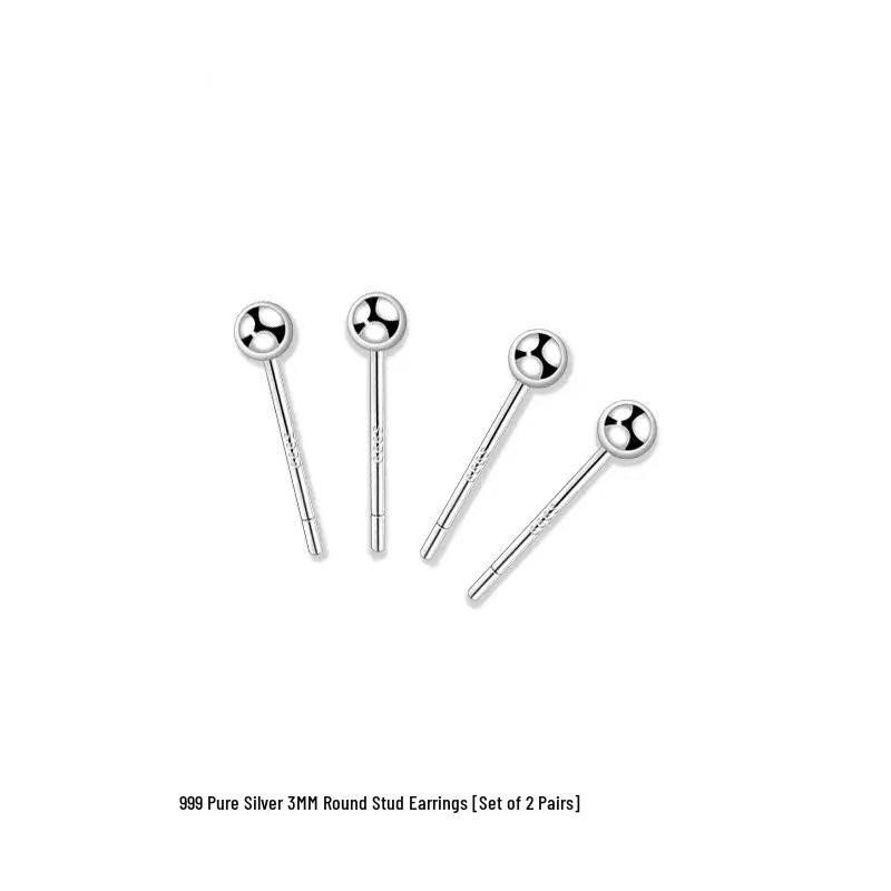 S999 Pure Silver Round Stud Earrings for Women - High-End Cartilage and Ear Piercing Needles to Prevent Clogging