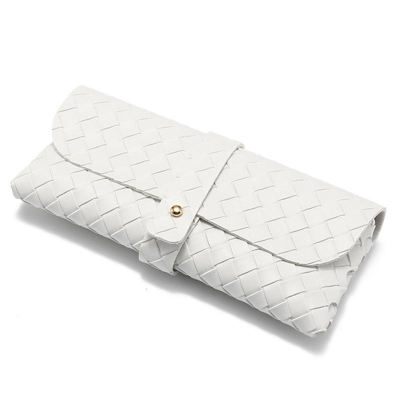 Black Woven Leather Texture Sunglasses Case with Snap Button Closure