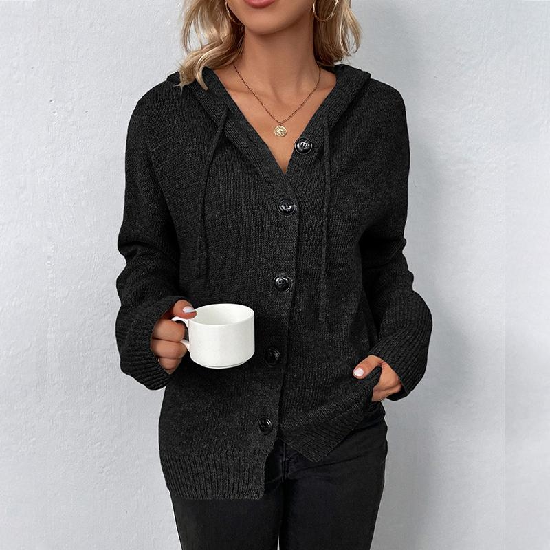 Einfarbiger Kapuzenpullover für Damen mit Kordelzug, Strickjacke