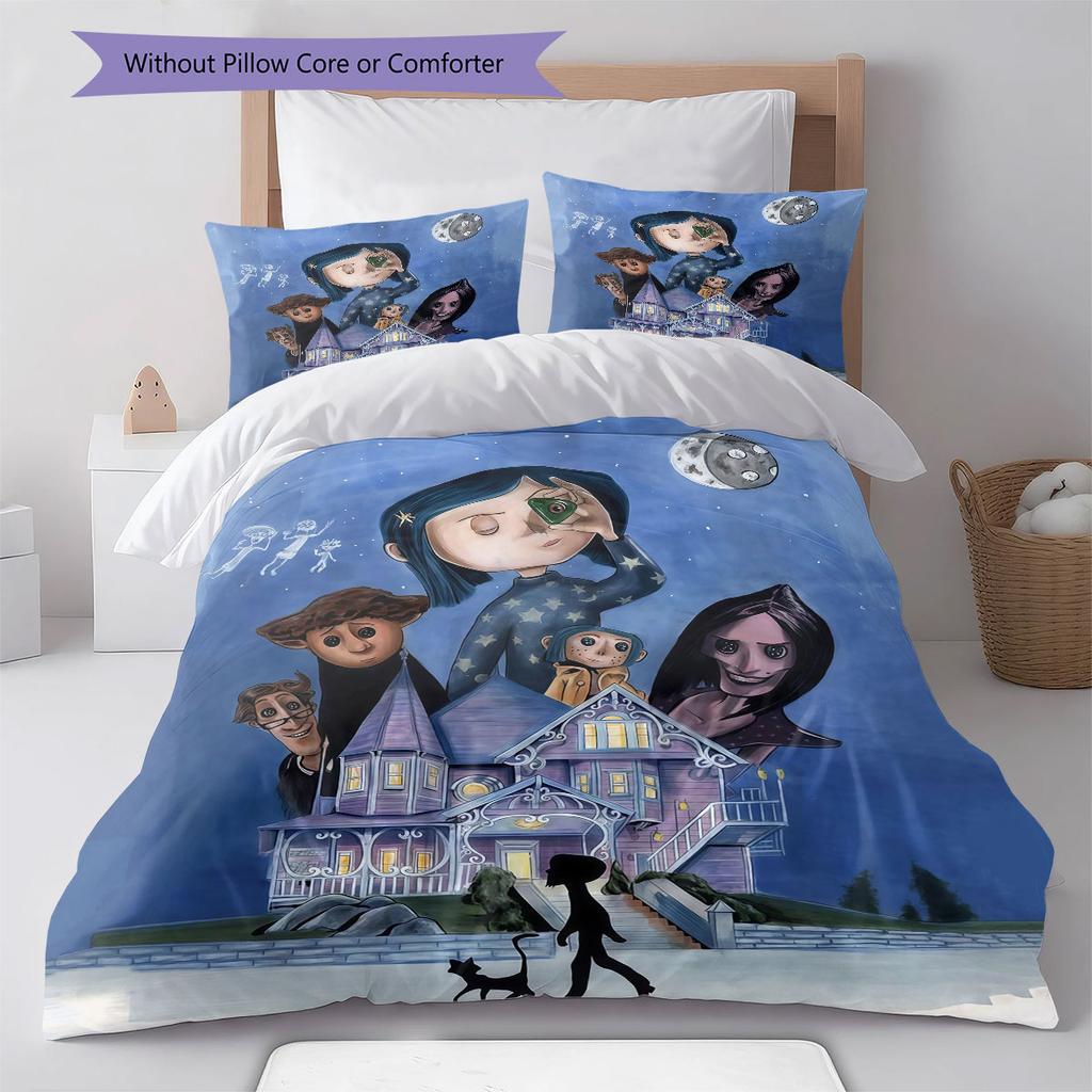 Coraline Pattern Bedding Home Decoration Birthday Gift ( 1 Duvet Cover + 2 Pillowcase, Without Core),fan Merchandise.