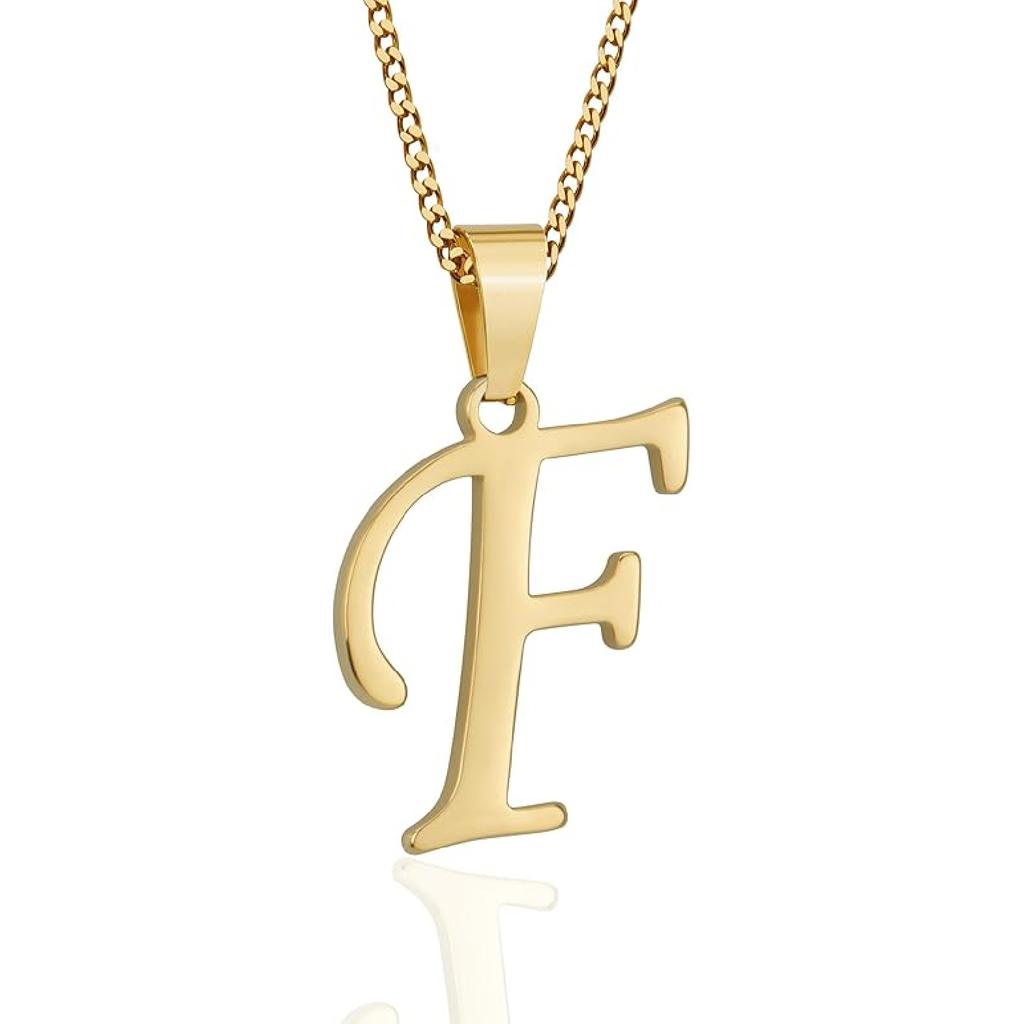 Suweibuke Initial Necklace for Men Women Boys Girls, 18K Gold Plated 26 Letters Pendant Necklace, Personalized Jewelry Gifts