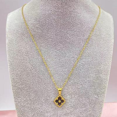 Titanium Steel Engraving Four Leaf Clover Pendant Women's Fashion Necklace Premium Sense Necklace