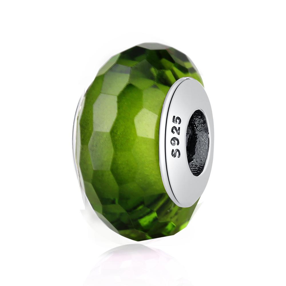 Authentic 925 Sterling Silver Bead Teal Faceted Lampwork Murano Glass Beads Fit Fashion Bracelet Bangle Women DIY Jewelry