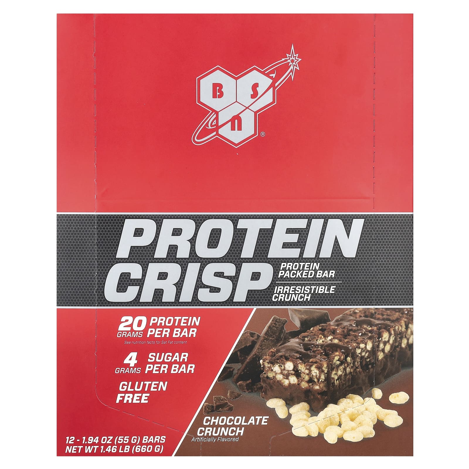 

BSN, Protein Crisp, Chocolate Crunch flavor, 12 bars, 57 g (2.01 oz) each