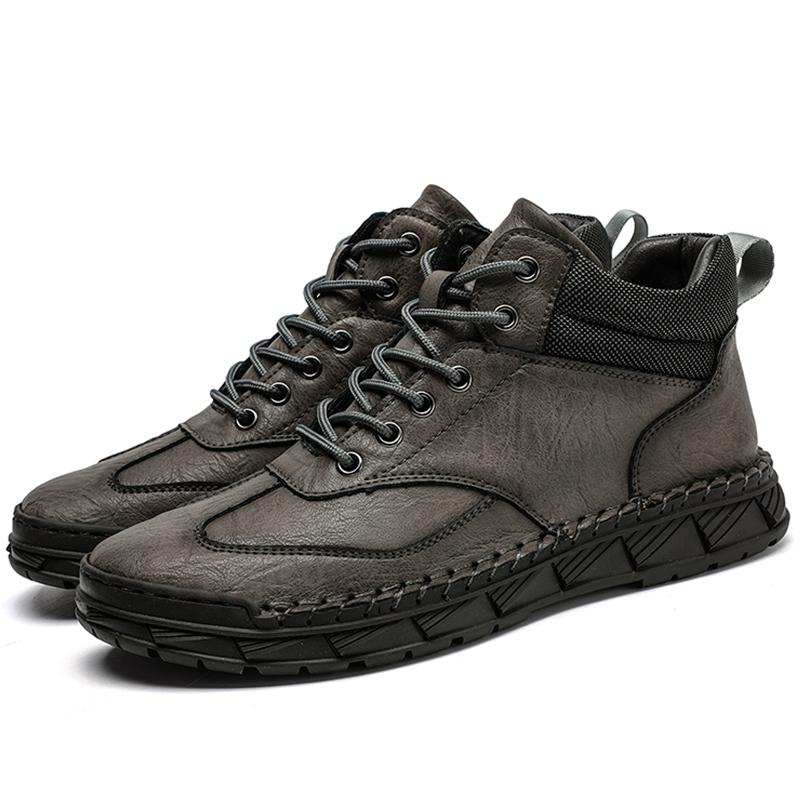 Men's Retro Genuine Leather Large Size Casual Shoes Winter Plus Velvet Warm Ankle Boots Spring and Autumn Men's Mid-cut Short Boots