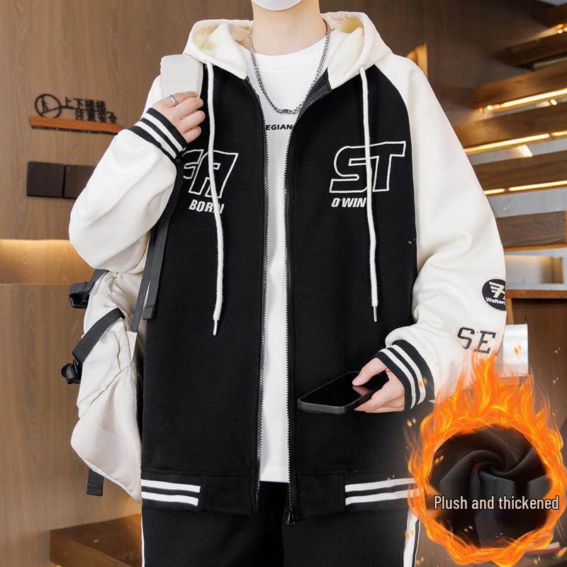 Autumn/Winter Cardigan Hoodie for Boys (Ages 13-16) - Stylish, Thick, Plus Velvet Outerwear