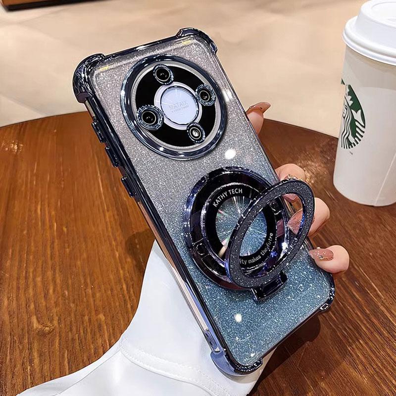 

X 9a 9b Magic5Lite 5G чехол роскошный магнитный кронштейн противоударный чехол для Honor Magic6 Magic5 Lite чехол с держателем блестящий блеск Honor X9b&Case & Holder синий