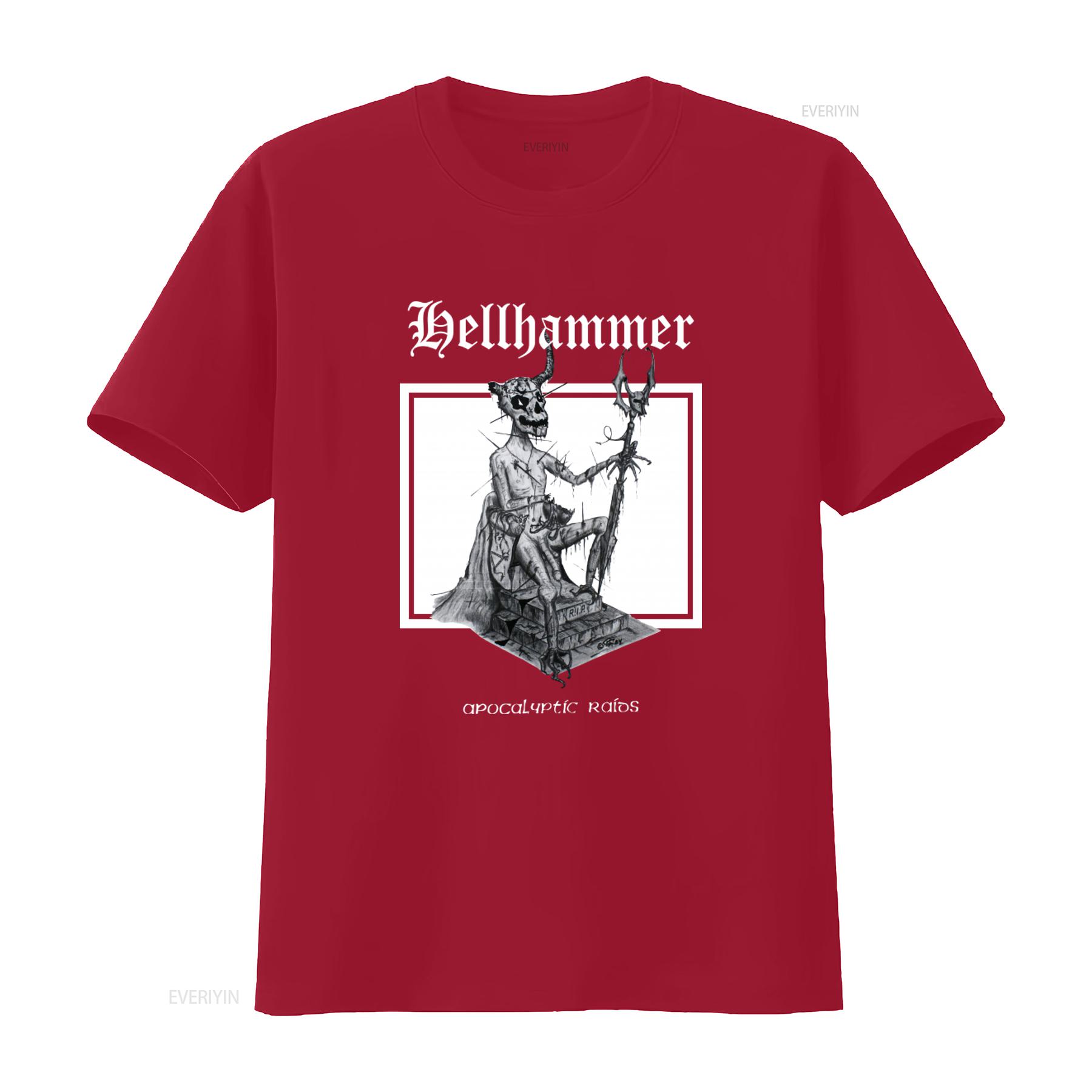 Hell Hammer Apocalyptic Raids Gothic Skull Print T Shirt for Men Unique Design High Quality Fabric vintage Washed homme S