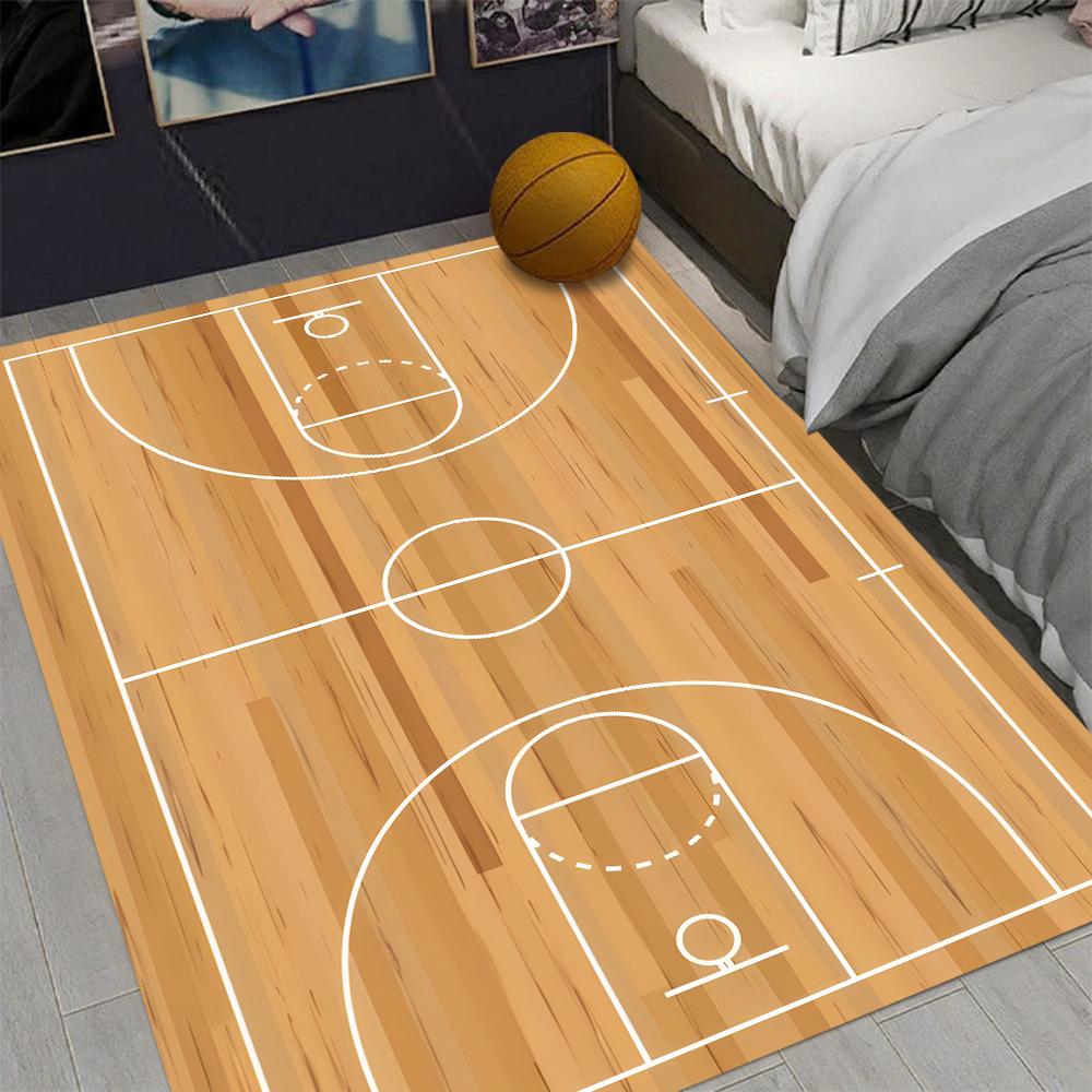 Basketballplatz-Thema mit Standard-Spielfeldmarkierungen Holzmaserung Bodenstruktur Kinderzimmer Spielzimmer Wohnzimmer Boden Teppich
