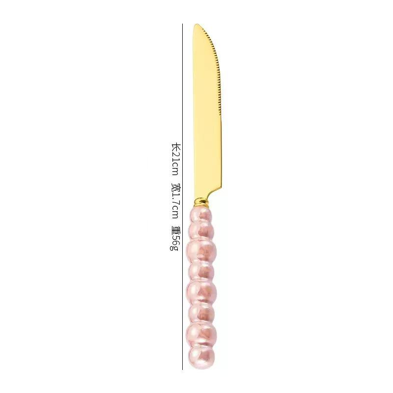 Norse Luxe Ceramic Pearl Cutlery Set: Fork, Knife & Spoon in Elegant Stainless Steel