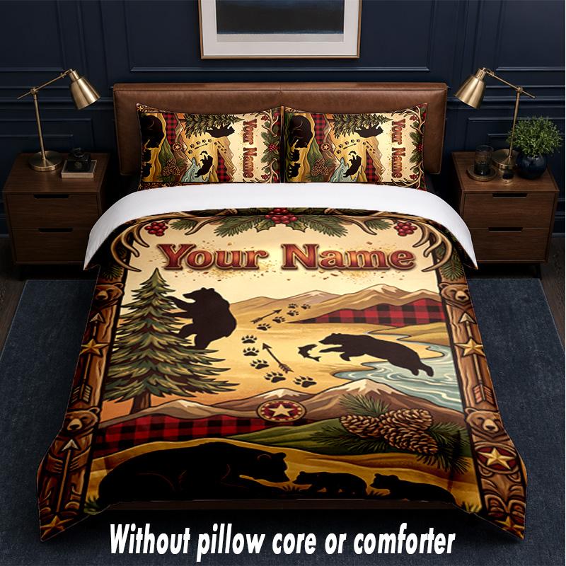 Teddy Bear Theme Custom Text Or Name 3Pcs Bedding Set,1 Flat Sheet & 2 Pillowcases Personalized Home Bedding
