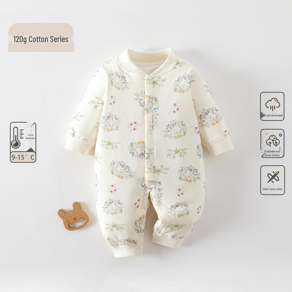 Unisex Baby Quilted Cotton Jacket & Jumpsuit - 120g Warm Autumn/Winter Bodysuit for Infants