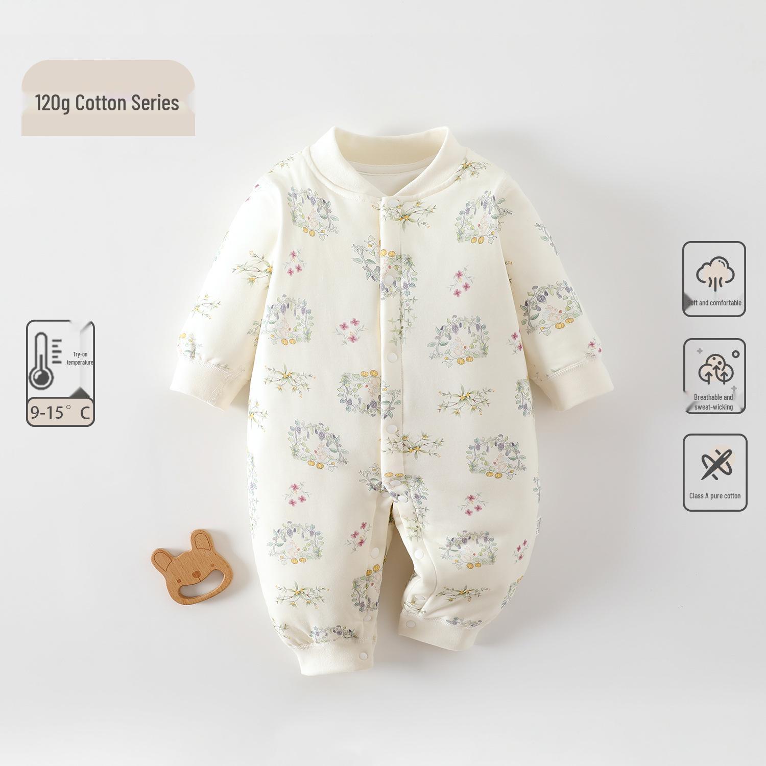 

120g Padded Infant Jumpsuit - Autumn/Winter Thick Pure Cotton Romper for Newborns 90 cm