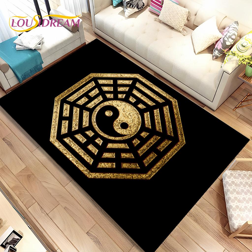Chinese Tai Chi Bagua Yin Yang Area Rug,Carpet Rug for Home Living Room Children Bedroom Sofa Doormat Decor,Non-slip Floor Mat