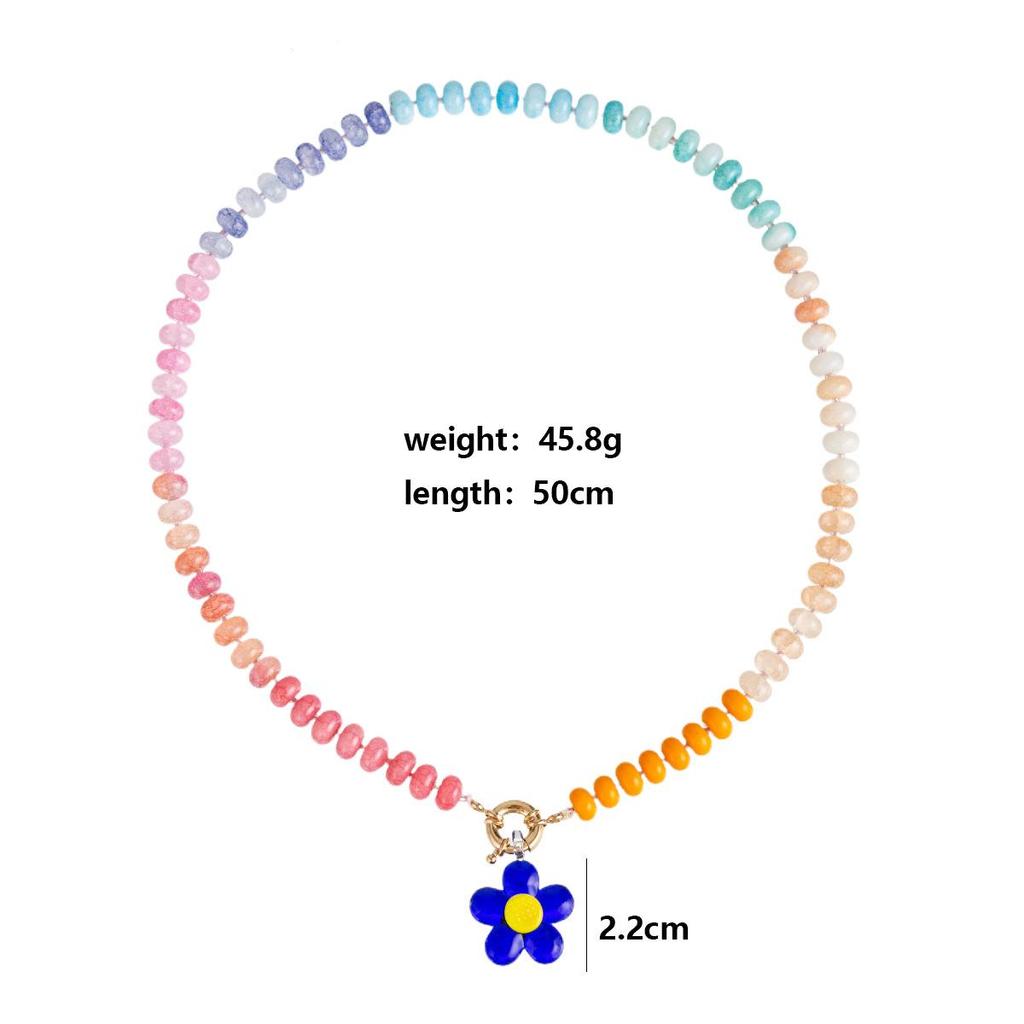 Handmade Flower Pendant Colored Beaded Neck Chain Ladies Beach Dopamine Necklace