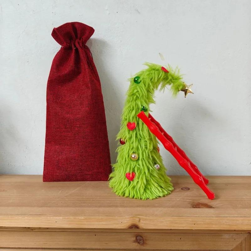 Bendable Plush Christmas Tree Holiday Desktop Ornament with Mini Ladder for Party Decorations
