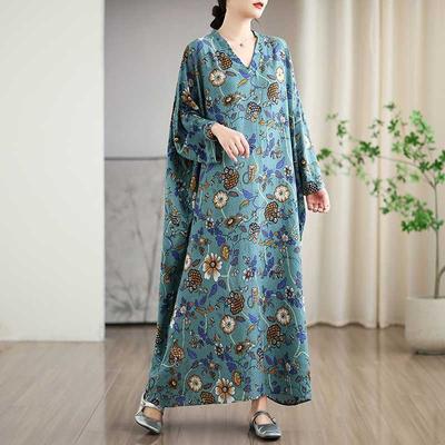 Vacation Travel V-Neck Vintage Long Flesh-Covering Dresses