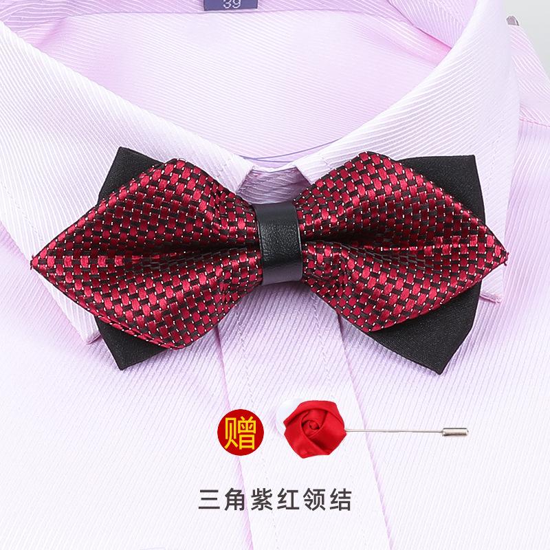 Men'S Korean Banquet Groom Wedding Best Man British Bow Tie Brooch Set Burgundy Bow Red Bow Tie