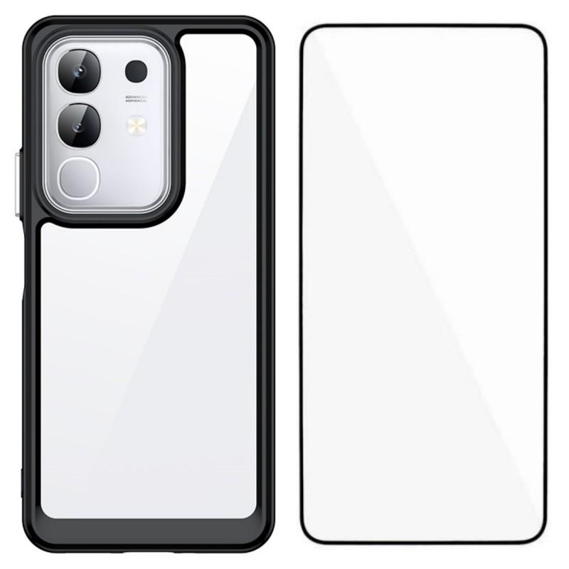 

For vivo Y29 4G Phone Case WANLONFENG XC Series TPU Acrylic Cover with Tempered Glass (Big Lens Hole) Black