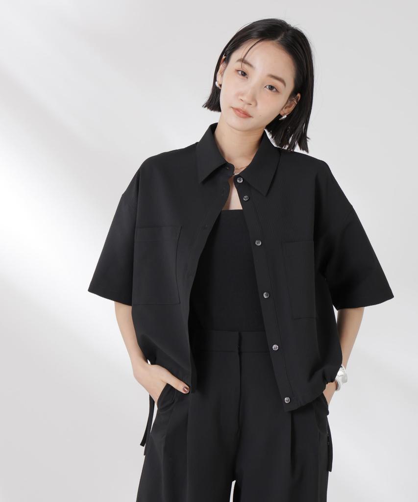 Nano Universe Drawstring Ribbon Cropped Hem Soccer Shirt be paired with other F 010 Black Women's (Can items) 673-5121322