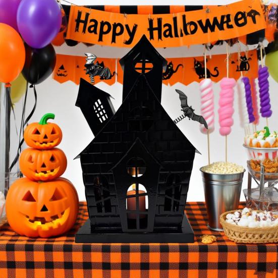 Halloween Spukhaus Kerzenhalter Hohl Eisen Teelichthalter Kerzenständer Tischdekoration für Zuhause Büro Schreibtisch