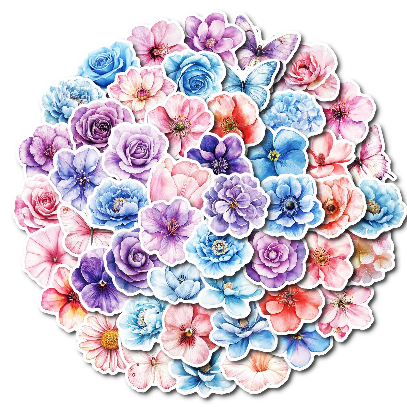

50 Наклеек с цветами Красивые акварельные Милые цветы Водонепроницаемые Граффити Украшение Ручной учет Наклейки с цветами