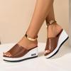Summer New Sandals Women's Shoes Leopard Print Fashion Simple Round Head Wedge Heel Platform Open-toed Sandals Slippers