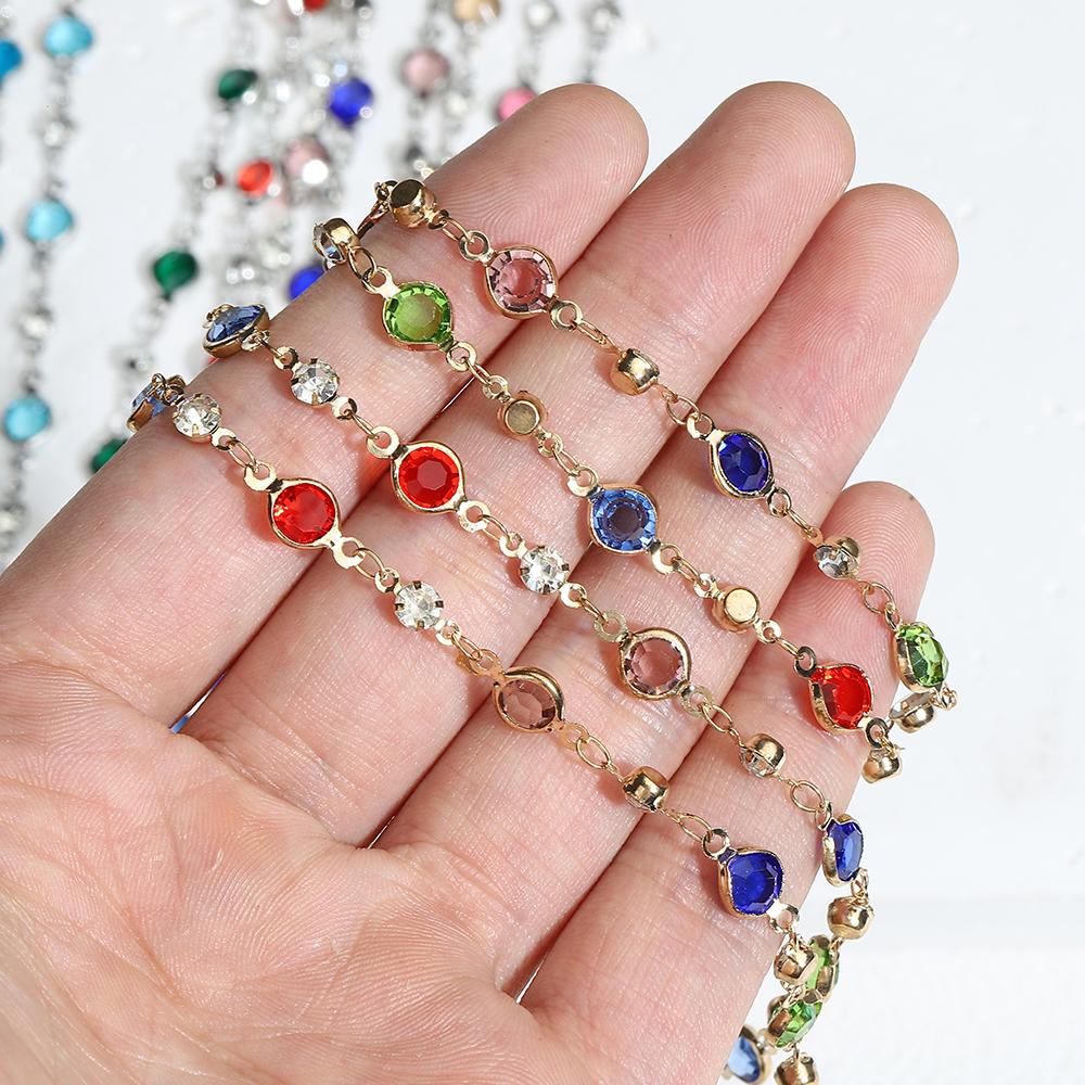 1meter 6mm Colorful Crystal Beads Beaded Chain Glass Bead KC Gold Necklace Chain Accessories for Jewelry Making Crafts DIY