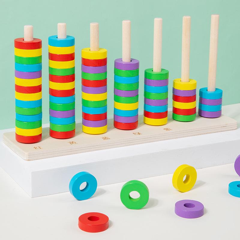 

Детская деревянная головоломка «Кольцеброс»: Раннее развитие, Распознавание цветов и Игра на складывание