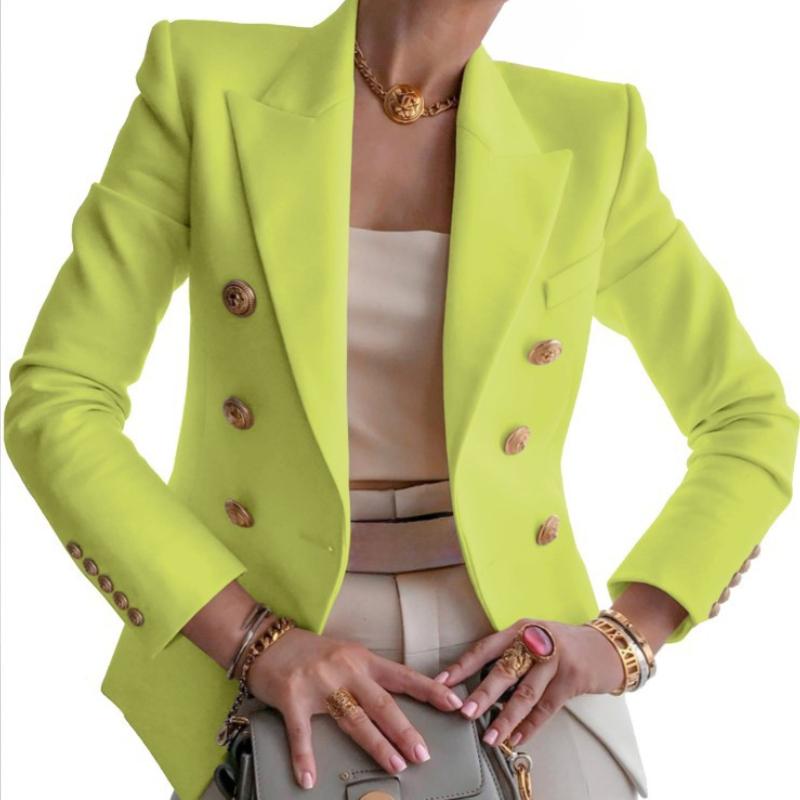 QICED Women's Autumn and Winter Solid Colour Fashion Casual Suit Short Jacket