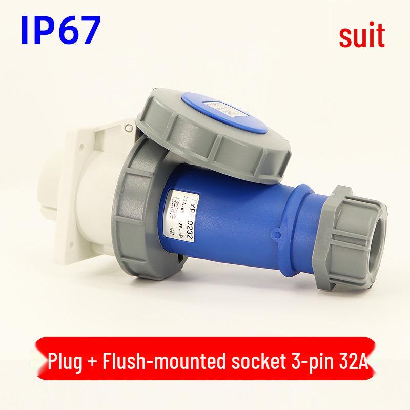 Waterproof 3-core 4-pin 5-hole Male-Female Aviation Plug Socket, Three-Phase Electrical Connector, 16A/32A, IP67.