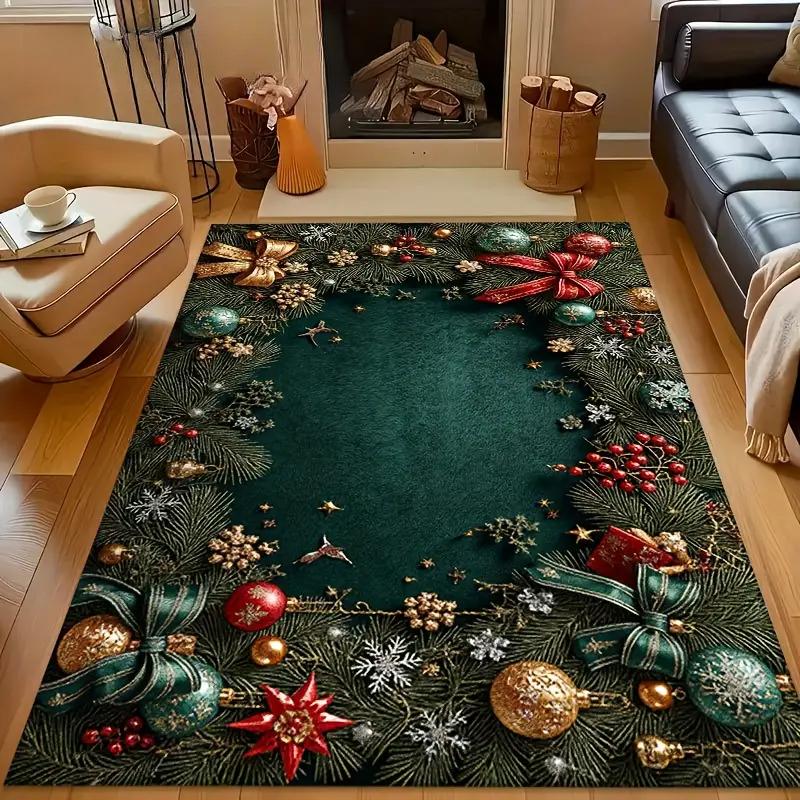 Festive Christmas Tree Carpet for Home Entryway Non Slip Floor Mat Bedroom Decor Living Room Area Rug Christmas Gifts