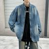 Vintage Street Loose Fit Stand Collar Denim Jacket For Men