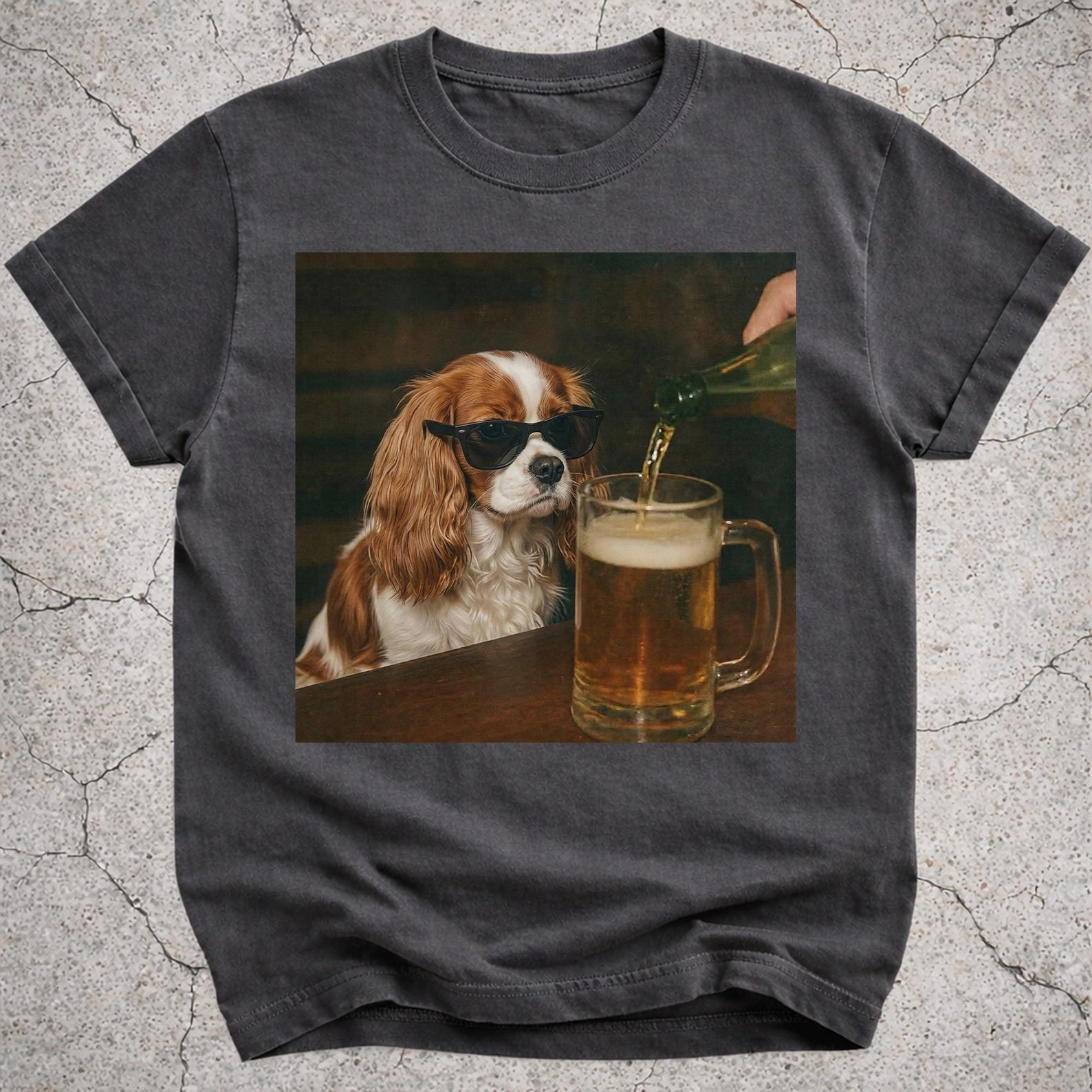 Cavalier Spaniel Drinking Beer Shirt, Funny Cavalier Dog Meme T-Shirt, Beer Lover Gift, Cavalier Owner Vintage Tee, Silly Novelty Shirt M