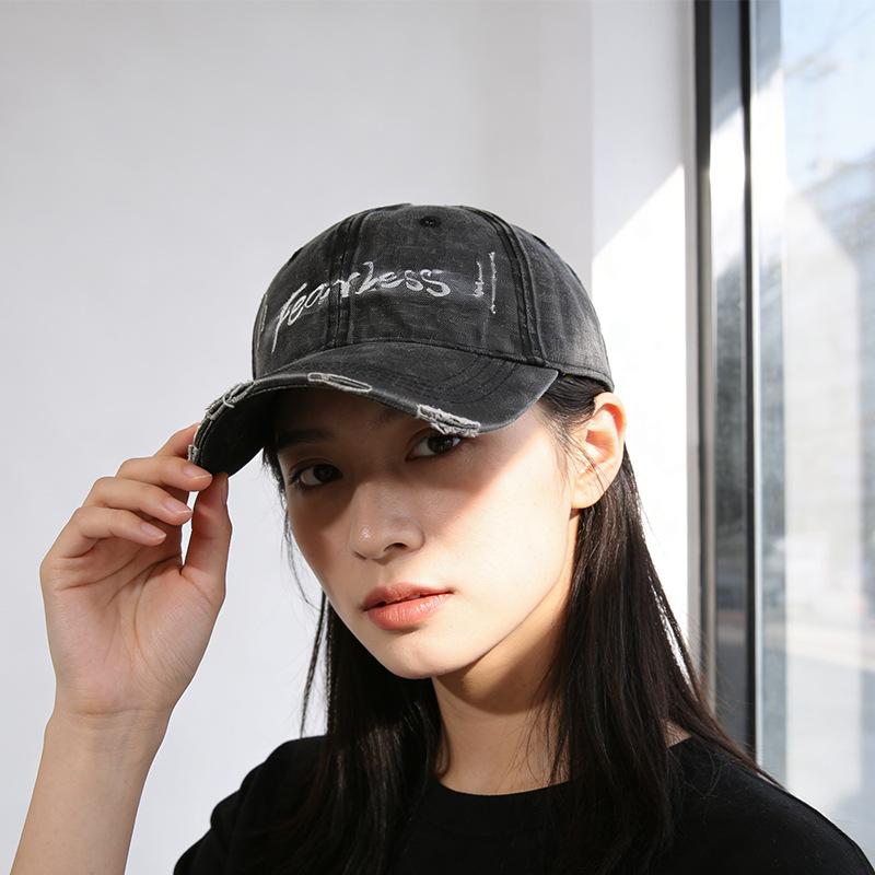 Tide and washed old letter youth street cap outdoor big head circumference showing face small sun hat