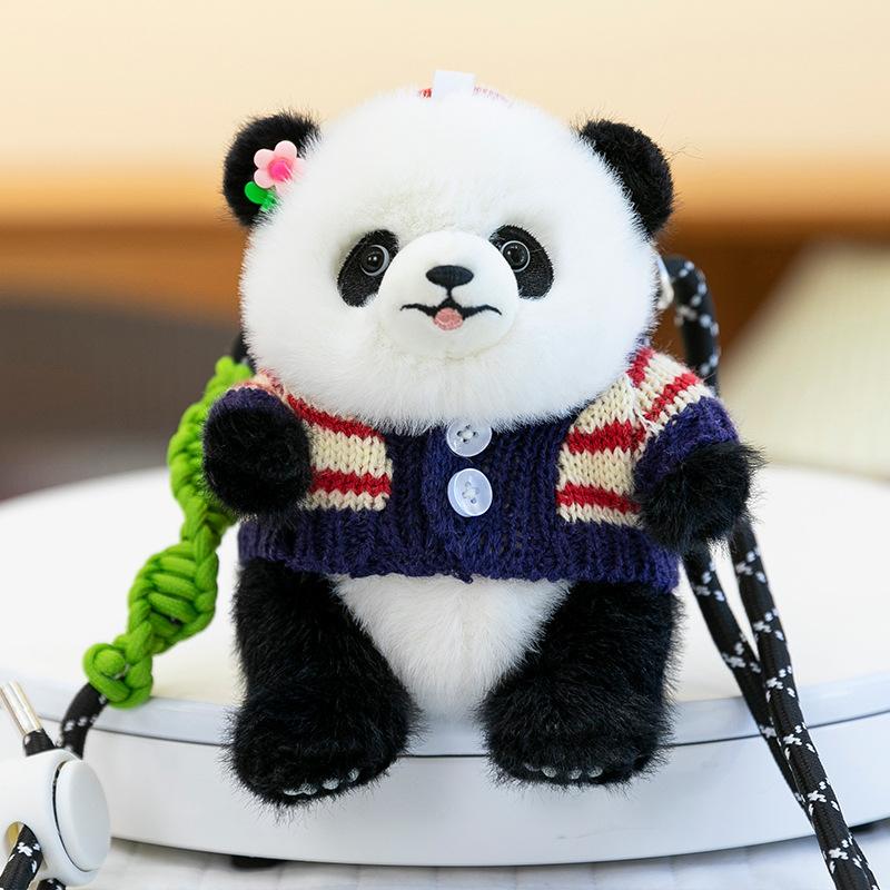 Cartoon Sweater Panda Plush Pendant for Girls Traveling Slanted Mobile Phone Clip Panda Hall Souvenir Backpack Hanging Decoration