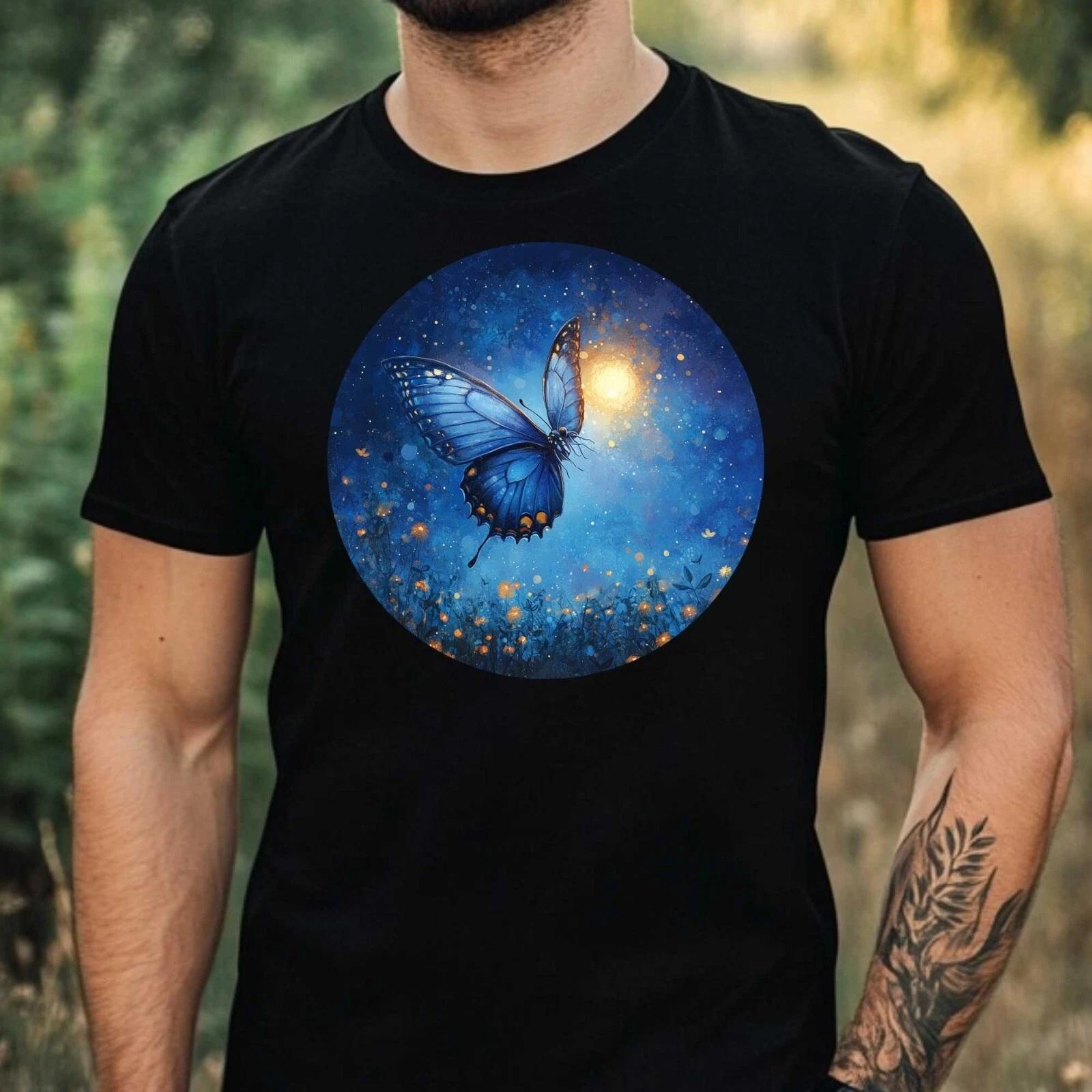 T-Shirt Herren Schmetterling im Mondlicht Motiv Baumwolle Größe XS bis 5XL XL