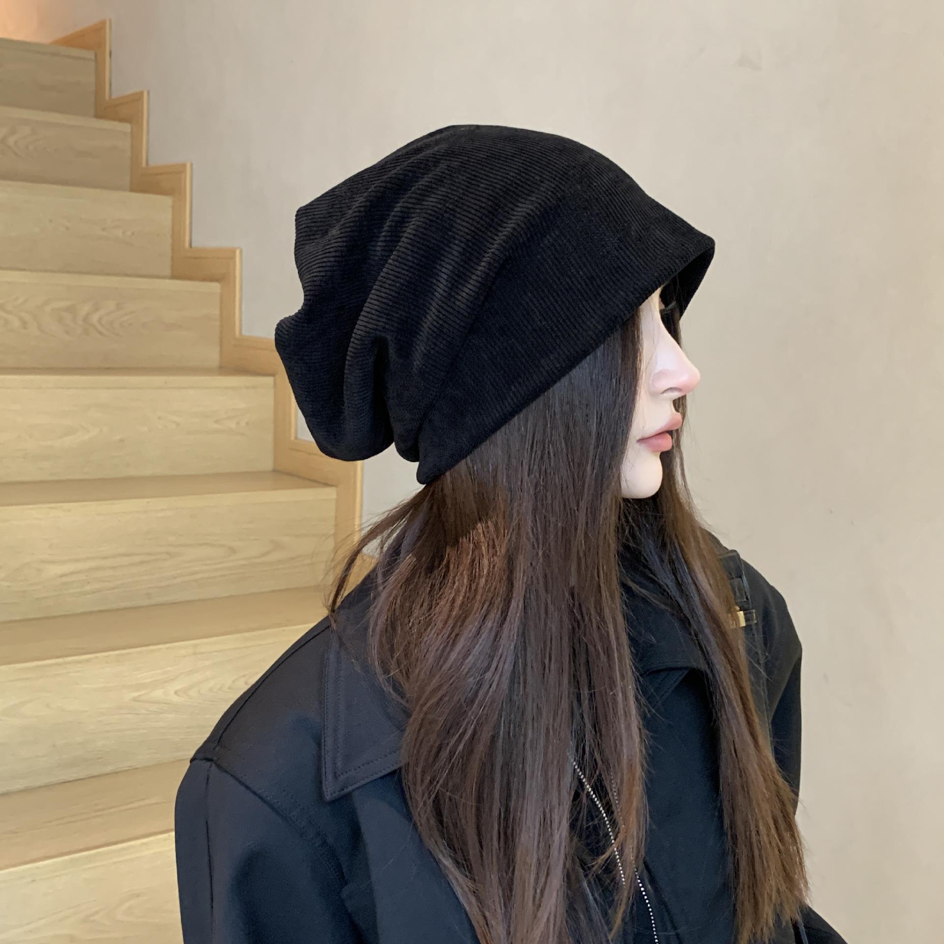 

Face small hat women s solid color versatile trendy pile hat men s fashion street headhat knitted hat Adult average size чорний