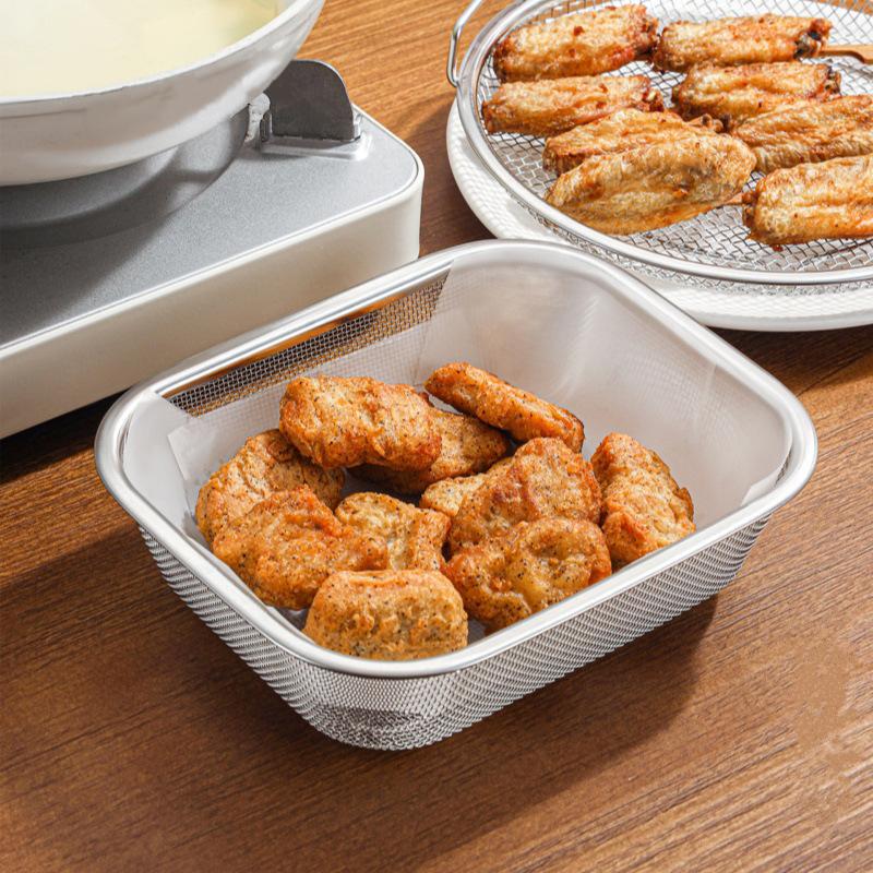 Stainless Steel Square French Fries Frying Basket Oil Filter Mesh Fruit Vegetable Drain Colander Strainer Kitchen Aaccessories