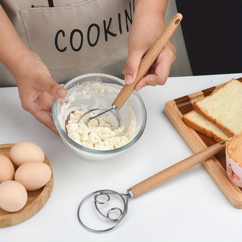 Frusta Danese per Impasto in Acciaio Inossidabile con Manico in Legno, Mixer Manuale Versatile per Pane, Pasticcini e Torte, Utensile da Cucina