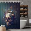 Skull and Flowers Shower Curtain, Artistic Skull with Roses, Daisies & Lavender, Gradient Background, Polyester,  12 Hooks