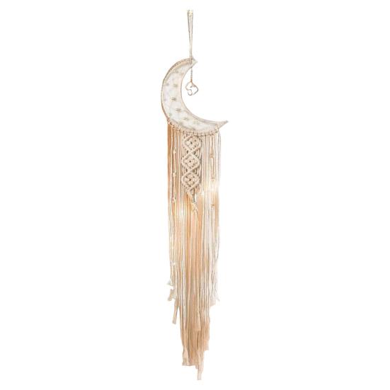 Woven Wall Hanging Wall Decoration with Long Tassel- White Cotton Handmade Home Decor Art Craft for Bedroom Dorm Garden