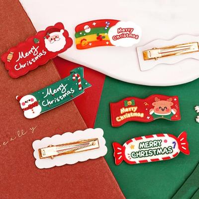 Kawali Xmas Acrylic Hair Clip Elk Cartoon Snowman Side Clip Santa Claus Sweet Christmas Hair Clip Girls