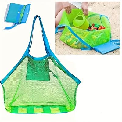 Lightweight & Quick-Dry Mesh Beach Tote Bag - Foldable, Durable Nylon with Fixed Shoulder Straps for Travel, Camping, and Vacation Storage