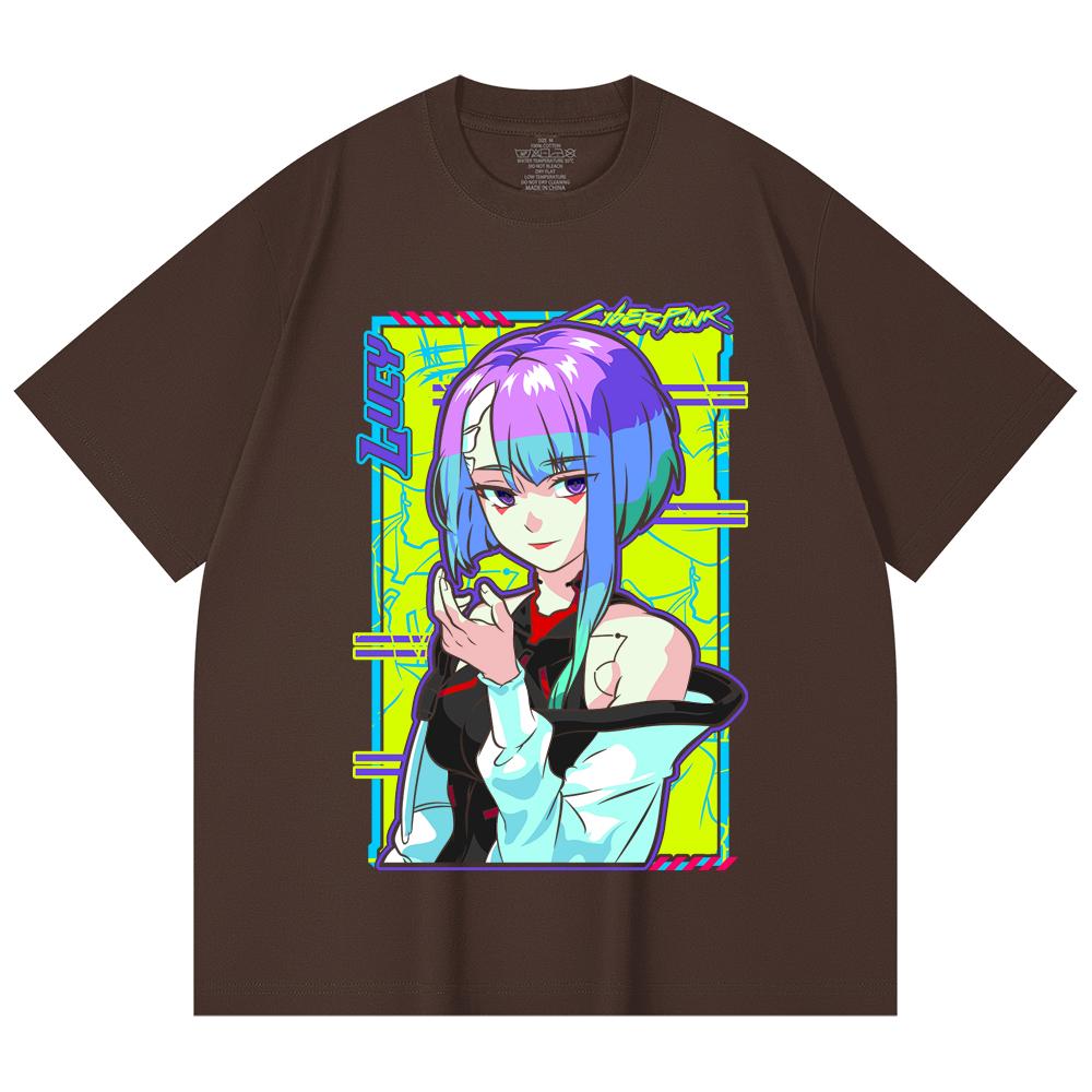 230 g/m² 100% Baumwolle Cyberpunk Edgerunners V8 Lucy Druck Unisex Schweres Baumwoll-T-Shirt